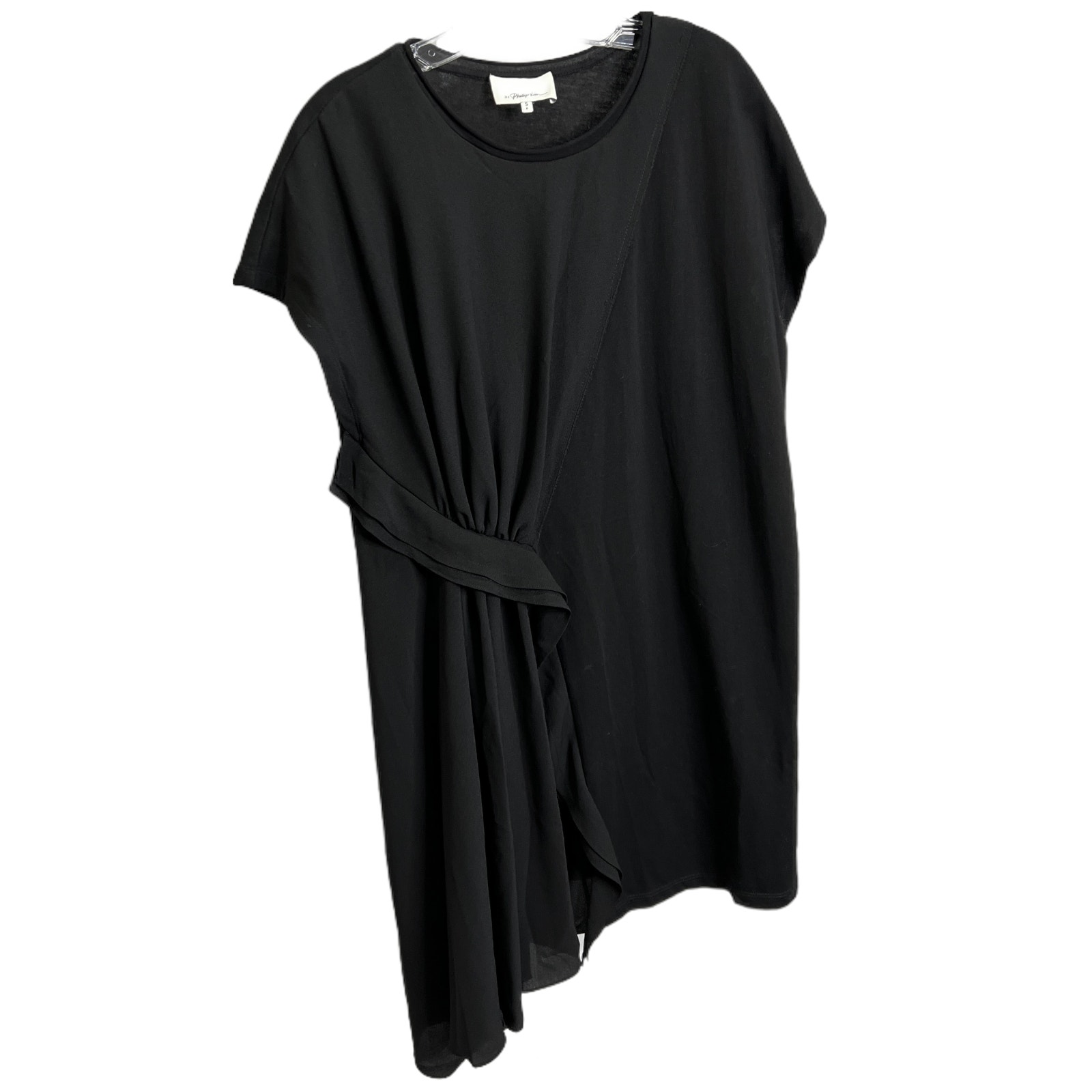 Phillip Lim Women's Sz S Dress Black Trailing Assym Ruffle Cap Sleeve Cotton